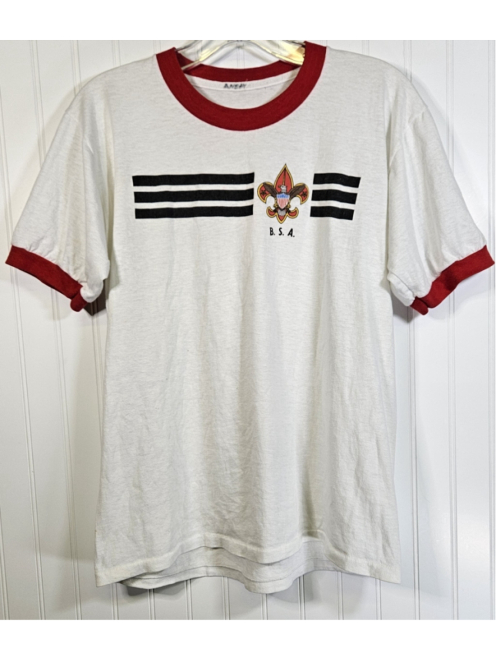 Vintage 70s BSA Boy Scouts Senior Patrol Leader 3 Bar Ringer T Shirt